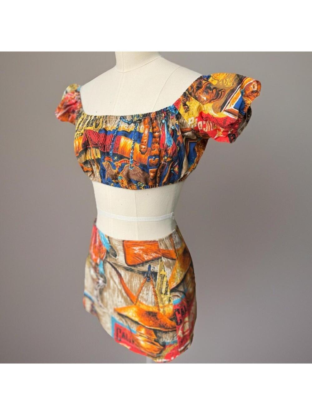 Handmade Western Dress Wrap Skirt Top Set Sz Small